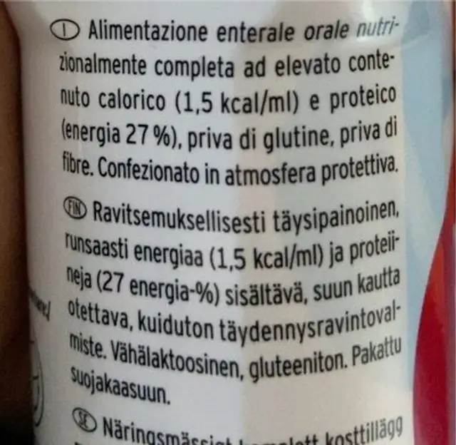 Protein Energy nutrition facts table