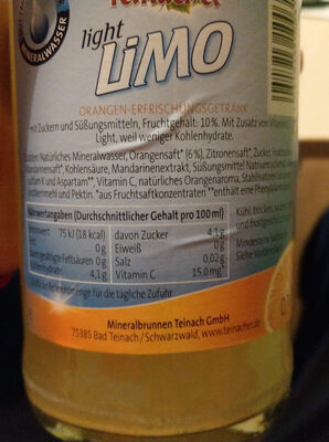 light Limo Orange ingredients label