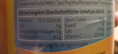 light Limo Orange nutrition facts table