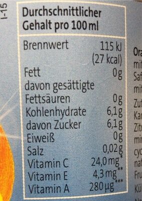 ACE Vitaminegetränk nutrition facts table