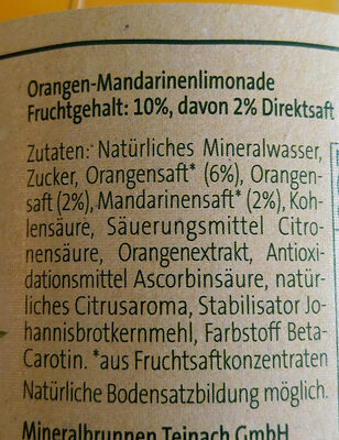Genuss Limonade Orange-Mandarine ingredients label