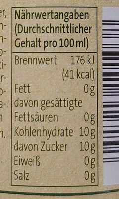 Genuss Limonade Orange-Mandarine nutrition facts table