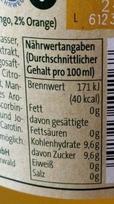 Genuss Limonade Mango-Maracuja-Organge nutrition facts table