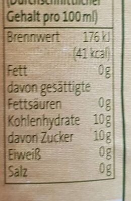 Genuss Limonade Orange-Mandarine nutrition facts table