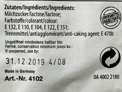 IRIS-Eierfarben ingredients label