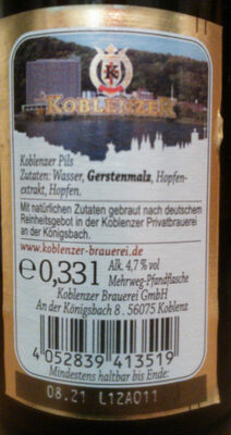 Koblenzer Pils front packaging