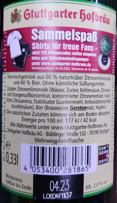 Stuttgarter Hofbräu Naturtrübes Radler