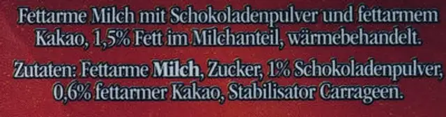 Frische Schokomilch ingredients label