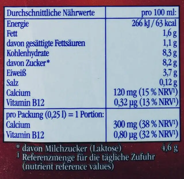 Frische Schokomilch nutrition facts table