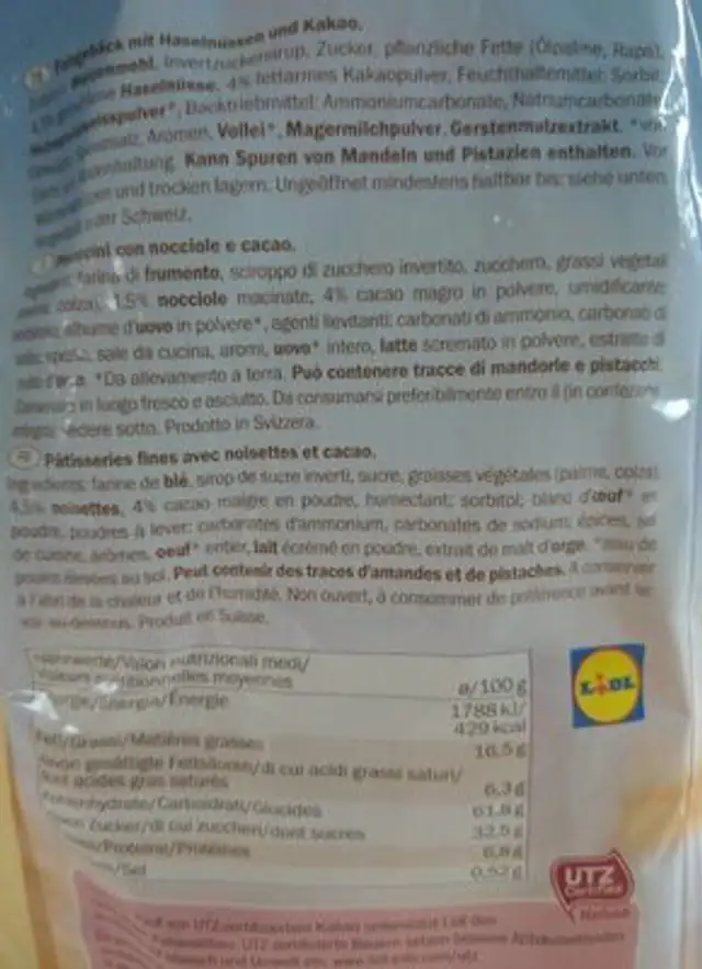 Bärentatzen nutrition facts table