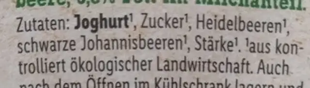 Bio Frucht Joghurt Heidelbeere-Cassis ingredients label