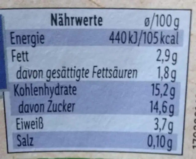 Bio Frucht Joghurt Heidelbeere-Cassis nutrition facts table