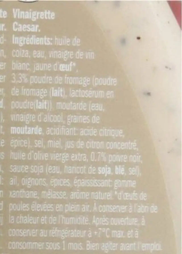 Caesar vinaigrette nutrition facts table
