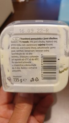 Tvarohová s jarní cibulkou ingredients label