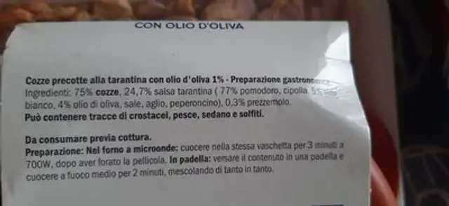 COZZE ALLA TARANTINA ingredients label