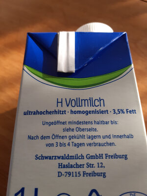 Voll-Milch ingredients label