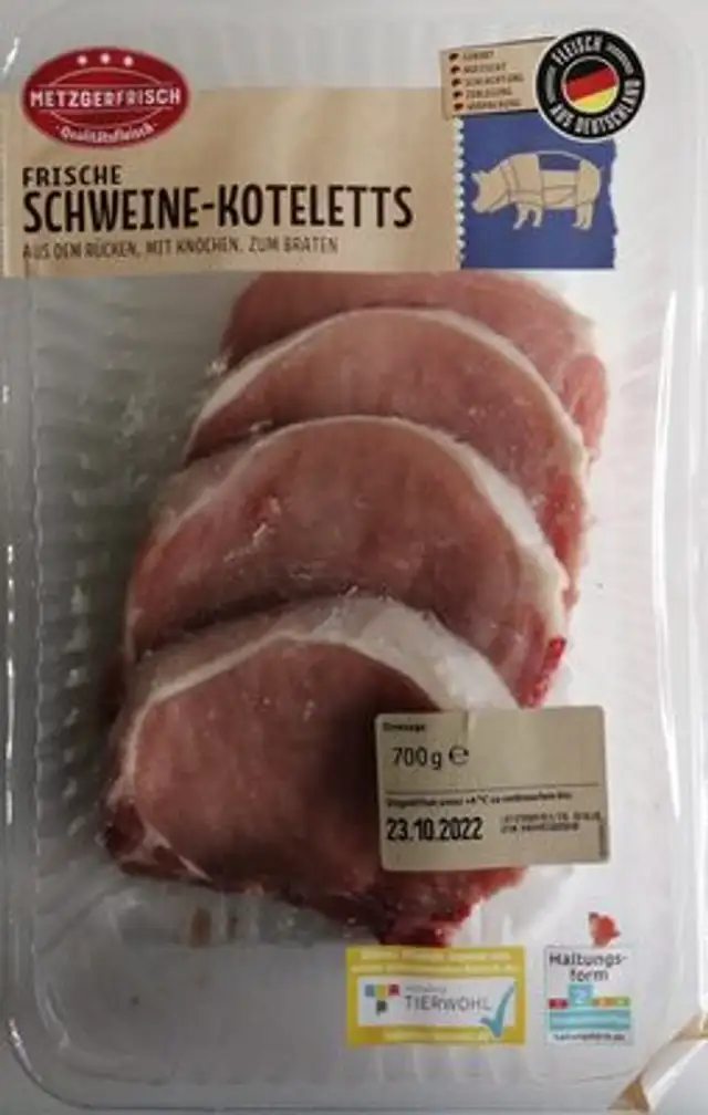 Frische Schweine-Koteletts front packaging