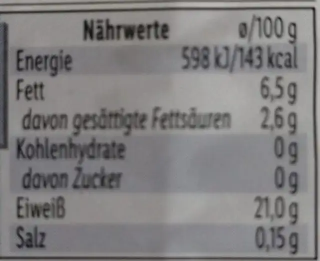 Frische Schweine-Koteletts nutrition facts table