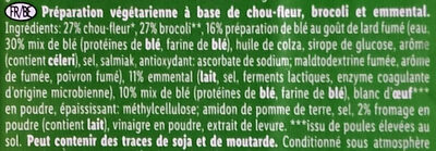 Chou-fleur et brocoli burger ingredients label