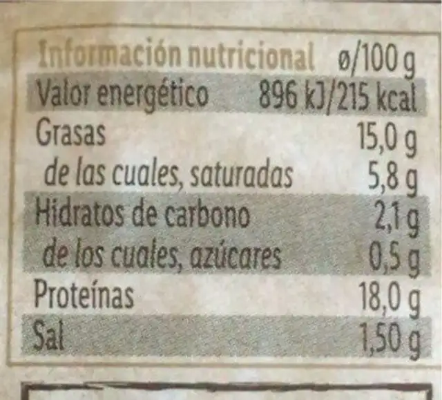 Frisona/Duroc hamburguesa nutrition facts table