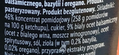 Ketchup Premium ingredients label