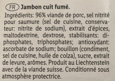 Jambon fumé, en fines tranches ingredients label