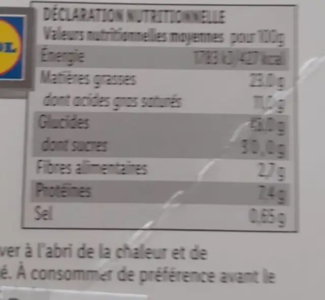 Coffret de mignardises nutrition facts table