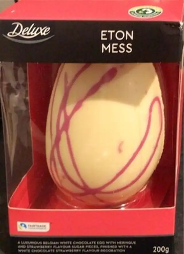 Eton Mess strawberry and white chocolate Easter Egg front packaging