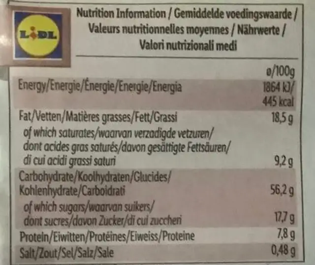Skyr Cookies nutrition facts table