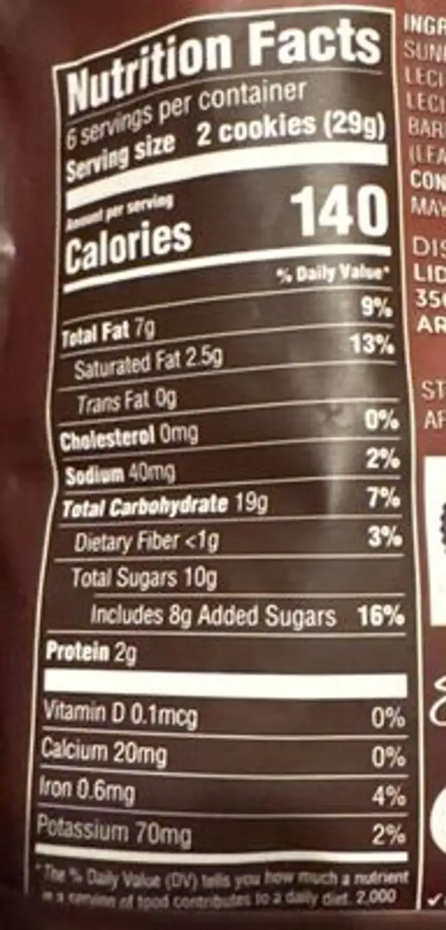 Hazelnut Cocoa Crème Filled Shortbread Cookie Cups nutrition facts table