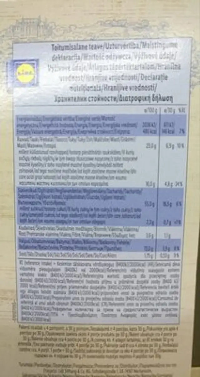 Yeast Pastry Twists nutrition facts table