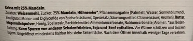 Sondey Cantuccini mit Mandeln 4056489267119 Kekse mit Mandeln ingredients label