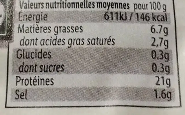 Jambon à l'ancienne 4 tranches nutrition facts table