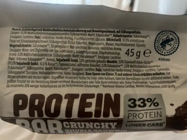 Protein crunchy bar ingredients label
