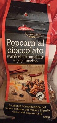 Pop corn al cioccolato mandorle caramellate e peperoncino