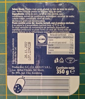 Salam Sinaia ingredients label