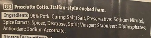 Prosciutto Cotto ingredients label