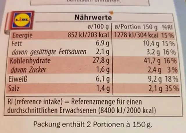 Frische Pasta Champion und Steinpilz nutrition facts table