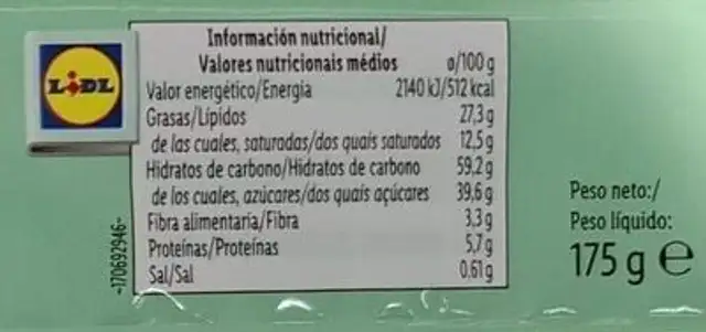 Unknown nutrition facts table