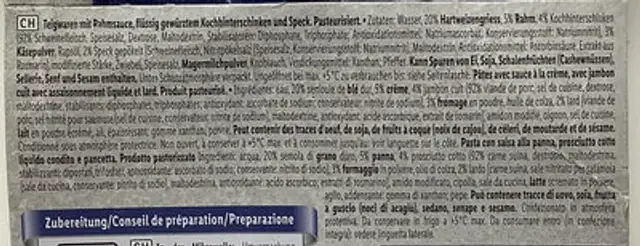 Carbonara ingredients label