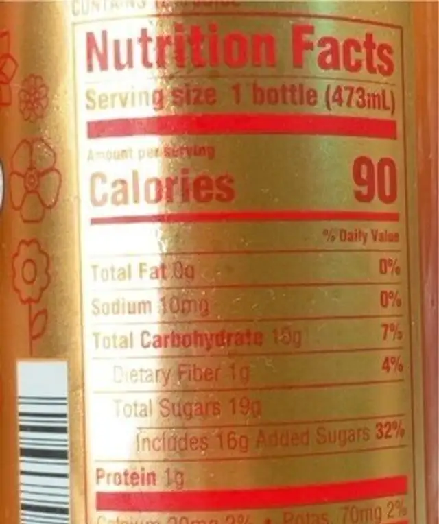 Organic kombucha nutrition facts table