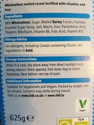 Malt Wheaties ingredients label