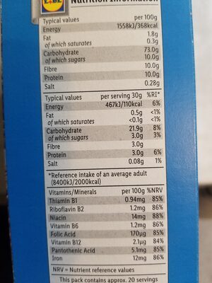 Malt Wheaties nutrition facts table