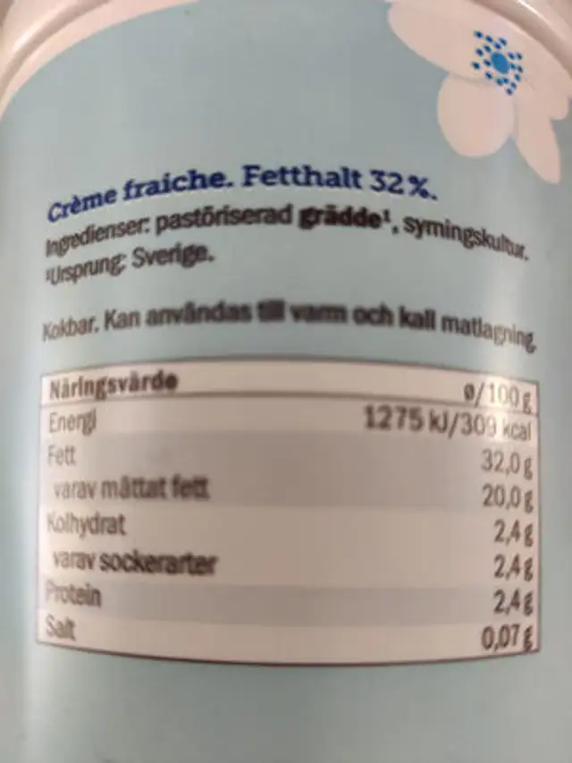 creme fraiche nutrition facts table
