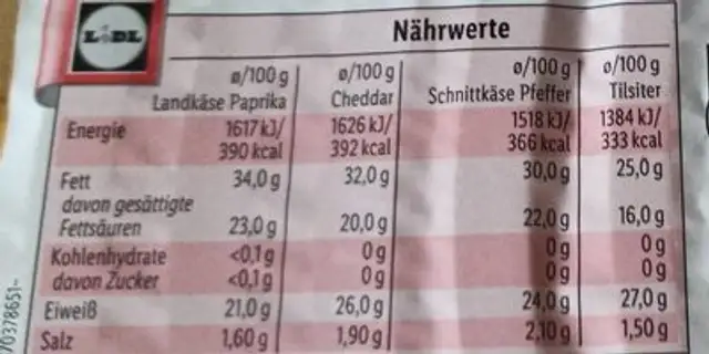 würzige Käseselektion nutrition facts table