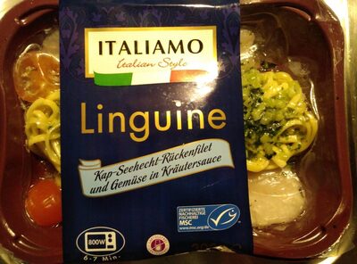 Linguine  Kap-Seehecht-Rückenfilet und Gemüse in Kräutersauce