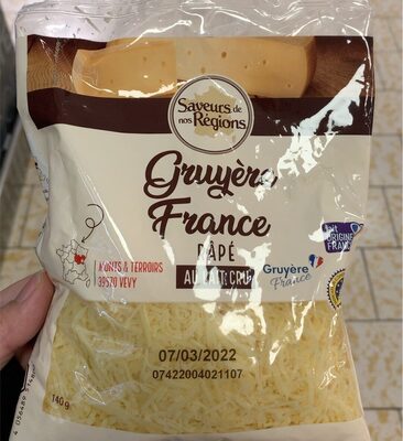 Gruyère france rapé au lait cru front packaging