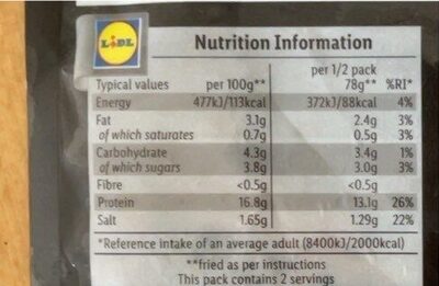 Garlic and herb king prawns nutrition facts table