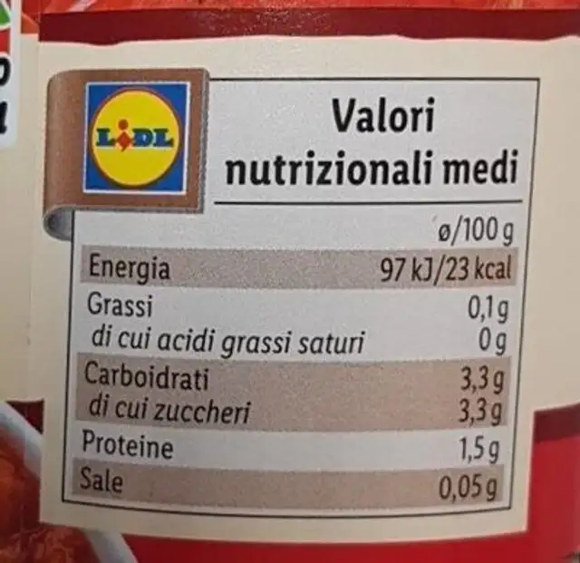 Polpa di pomodoro nutrition facts table