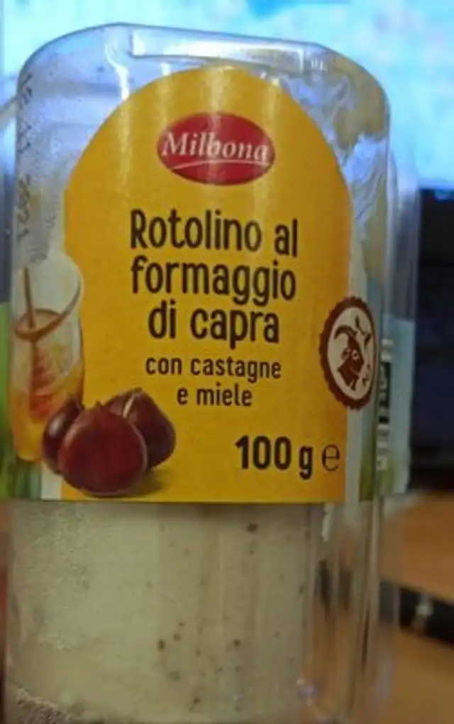 Rotolino al formaggio di capra con castagne e miele front packaging